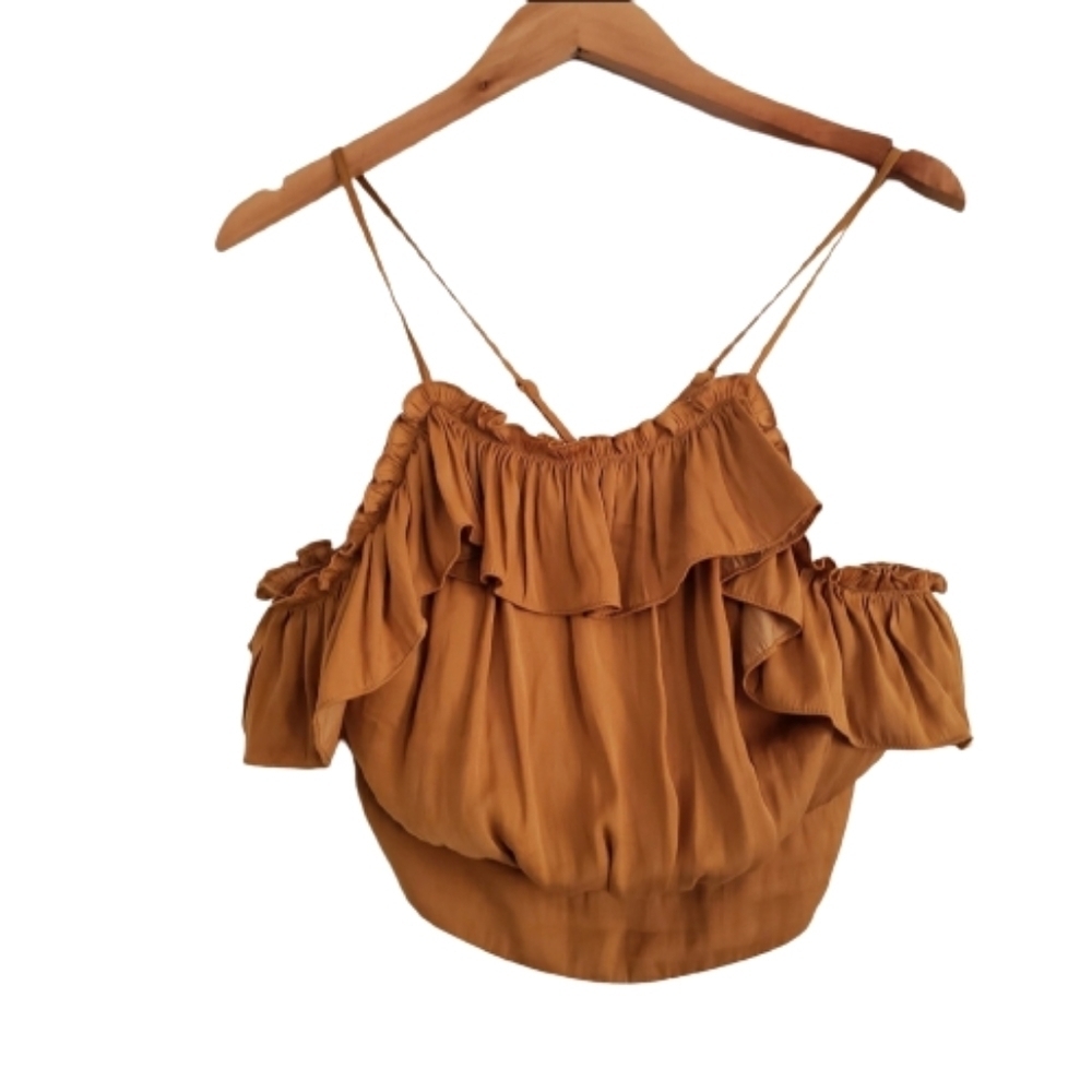 Free People spaghetti strap crop peasant ruffle top